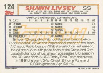 1992 Topps - Gold Winners #124 Shawn Livsey Back