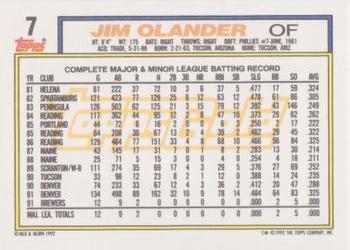 1992 Topps - Gold Winners #7 Jim Olander Back