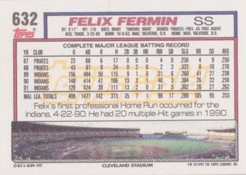 1992 Topps - Gold Winners #632 Felix Fermin Back