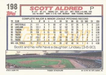 1992 Topps - Gold Winners #198 Scott Aldred Back