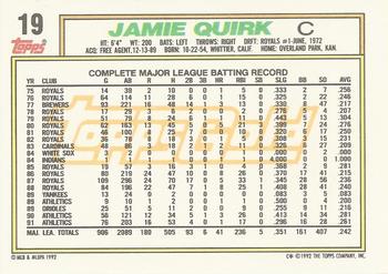 1992 Topps - Gold Winners #19 Jamie Quirk Back