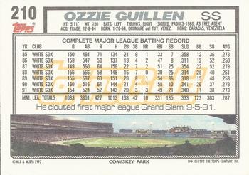 1992 Topps - Gold Winners #210 Ozzie Guillen Back