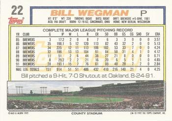 1992 Topps - Gold Winners #22 Bill Wegman Back