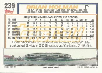 1992 Topps - Gold Winners #239 Brian Holman Back