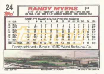 1992 Topps - Gold Winners #24 Randy Myers Back
