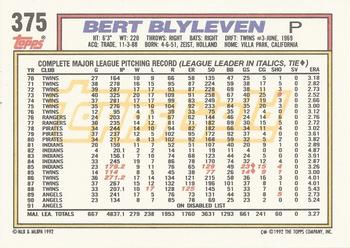 1992 Topps - Gold Winners #375 Bert Blyleven Back