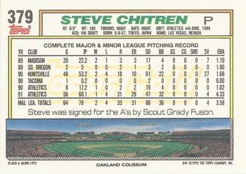 1992 Topps - Gold Winners #379 Steve Chitren Back