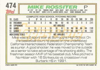 1992 Topps - Gold Winners #474 Mike Rossiter Back