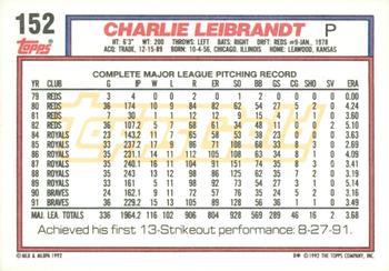 1992 Topps - Gold Winners #152 Charlie Leibrandt Back