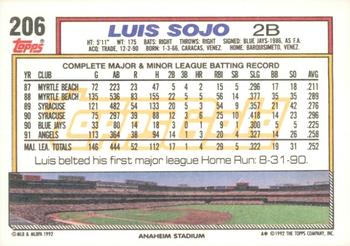1992 Topps - Gold Winners #206 Luis Sojo Back
