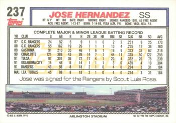 1992 Topps - Gold Winners #237 Jose Hernandez Back