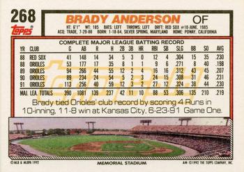 1992 Topps - Gold Winners #268 Brady Anderson Back