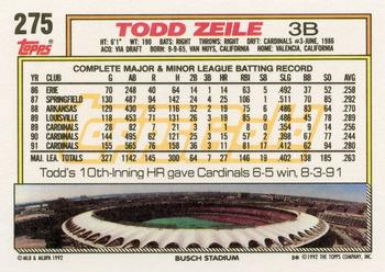 1992 Topps - Gold Winners #275 Todd Zeile Back