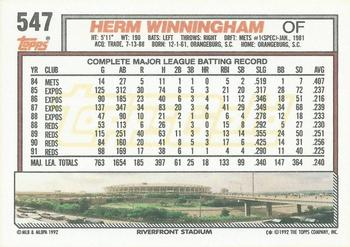 1992 Topps - Gold Winners #547 Herm Winningham Back