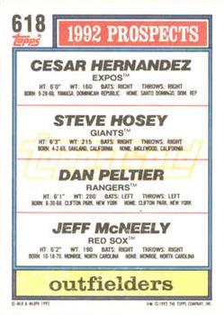 1992 Topps - Gold Winners #618 Cesar Hernandez / Steve Hosey / Dan Peltier / Jeff McNeely Back