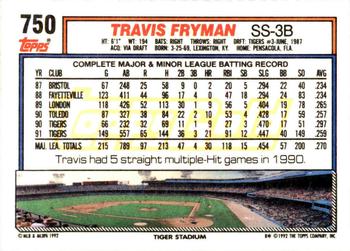 1992 Topps - Gold Winners #750 Travis Fryman Back