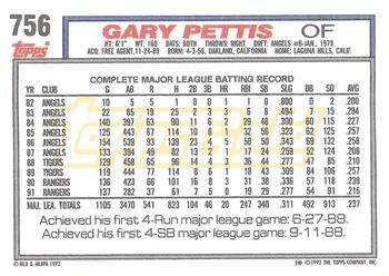 1992 Topps - Gold Winners #756 Gary Pettis Back
