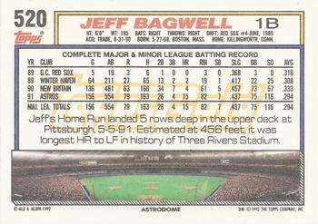 1992 Topps - Gold Winners #520 Jeff Bagwell Back