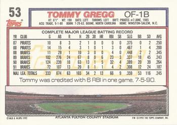 1992 Topps - Gold Winners #53 Tommy Gregg Back