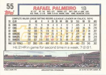 1992 Topps - Gold Winners #55 Rafael Palmeiro Back