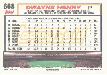 1992 Topps - Gold Winners #668 Dwayne Henry Back