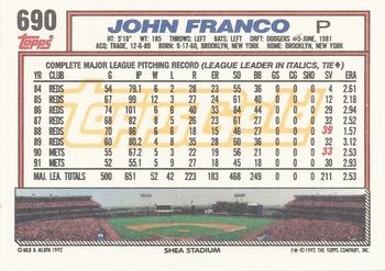 1992 Topps - Gold Winners #690 John Franco Back