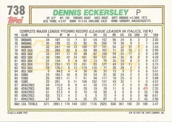 1992 Topps - Gold Winners #738 Dennis Eckersley Back