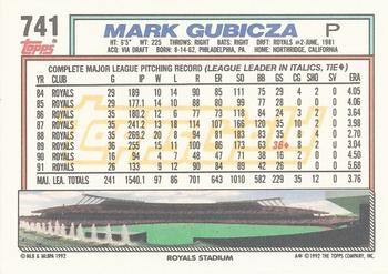 1992 Topps - Gold Winners #741 Mark Gubicza Back