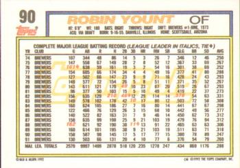 1992 Topps - Gold Winners #90 Robin Yount Back