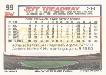 1992 Topps - Gold Winners #99 Jeff Treadway Back