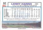 1992 Topps Micro #92 Lenny Harris Back