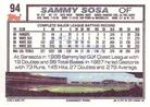 1992 Topps Micro #94 Sammy Sosa Back