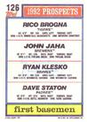 1992 Topps Micro #126 Rico Brogna / John Jaha / Ryan Klesko / Dave Staton Back