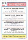 1992 Topps Micro #179 Bobby DeJardin / Cesar Bernhardt / Armando Moreno / Andy Stankiewicz Back