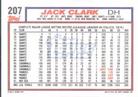1992 Topps Micro #207 Jack Clark Back