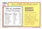 1992 Topps Micro #390 Barry Bonds Back