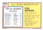 1992 Topps Micro #400 Cal Ripken Jr. Back
