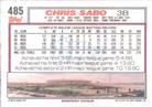 1992 Topps Micro #485 Chris Sabo Back