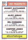 1992 Topps Micro #551 Manny Alexander / Alex Arias / Wil Cordero / Chipper Jones Back