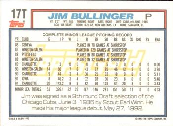 1992 Topps Traded - Gold #17T Jim Bullinger Back