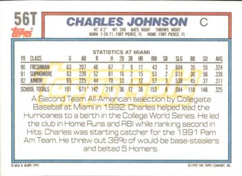 1992 Topps Traded - Gold #56T Charles Johnson Back