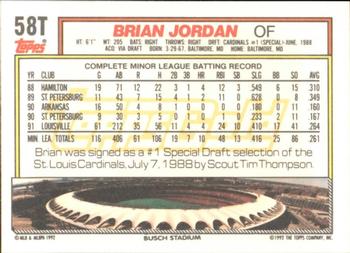 1992 Topps Traded - Gold #58T Brian Jordan Back