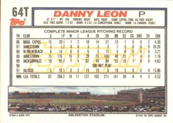 1992 Topps Traded - Gold #64T Danny Leon Back