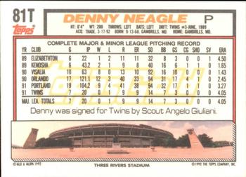 1992 Topps Traded - Gold #81T Denny Neagle Back
