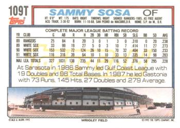 1992 Topps Traded - Gold #109T Sammy Sosa Back