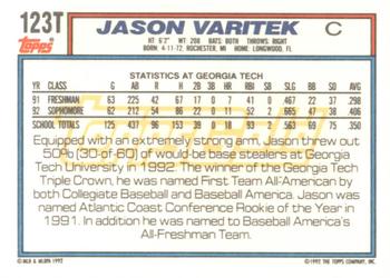 1992 Topps Traded - Gold #123T Jason Varitek Back