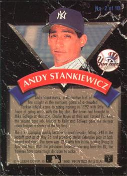 1992 Ultra - All-Rookie Team #2 Andy Stankiewicz Back