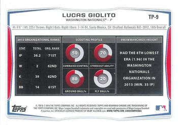 2014 Bowman Draft - Top Prospects #TP-9 Lucas Giolito Back