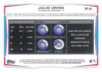 2014 Bowman Draft - Top Prospects #TP-14 Julio Urias Back