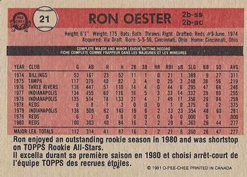 1981 O-Pee-Chee - Gray Back #21 Ron Oester Back